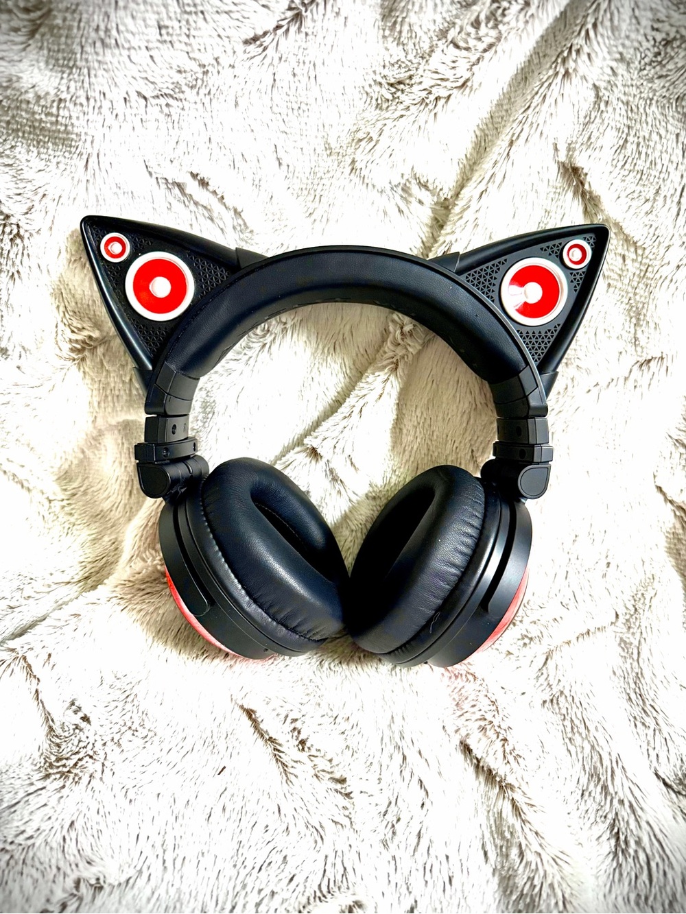 Brookstone Black Over-Ear Headphones with Red Accents and Cat Ears